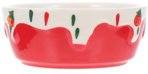 IMIKEYA Ceramic Guinea Pig Food Bowl with Strawberry Pattern, Heavy Anti-Tip Hamster Feeder Dish for Small Pets, Suitable for Bathroom and Cage Use