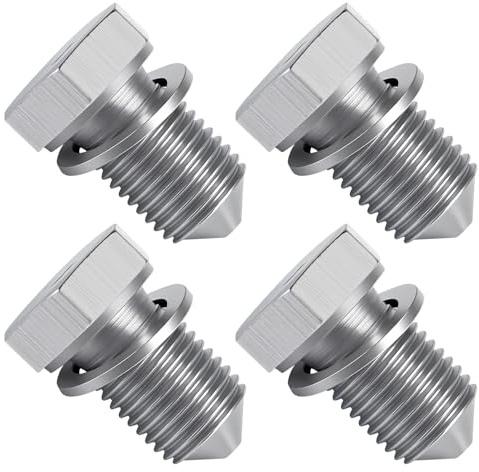 4Pcs M14 x 1.5 Magnetic Oil Drain Plugs, Aluminum Alloy Oil Sump Drain Plug | Magnetic Oil Pan Sump Drain Nut Bolt, Engine Oil Drain Plug with Seal for VW Audi Seat Skoda N90813201 N90813202