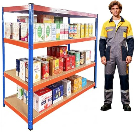 Professional Heavy-Duty Garage Shelving Unit – 4-Tier Boltless Steel Storage Rack with 9mm MDF Shelves, 400kg Per Shelf, 1600kg Total Capacity, Industrial Strength (Blue+Orange, 150X60X180)