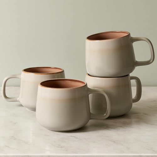 Ava Nord Gres Tazas de Café de Cerámica | Juego de 4 | 180ml | Gris Salvia | Sin Plomo, No Tóxico, Microondas y Lavavajillas, Asa Cómoda, Diseño Nórdico Estético para té y Café con Leche Capuchino