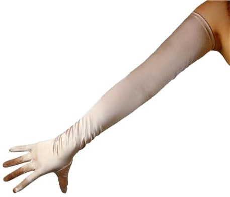 Långa satinhandskar för kvinnor, extra långa aftonhandskar, stretchiga satinhandskar