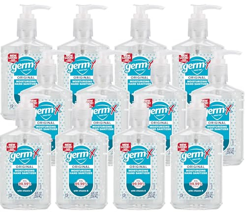 Germ-X Original Hand Sanitizer, 8 Fl Oz (Pack of 12), Less Drying Moisturizing Gel with Vitamin E, No Rinse Formula, Pump Bottle