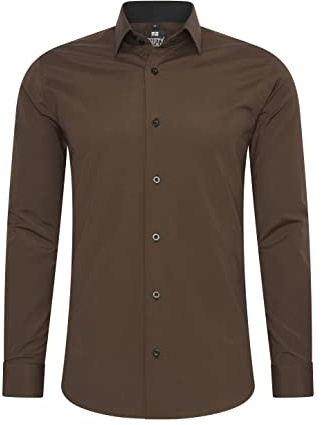 Rusty Neal Camisa de hombre Premium Slim Fit Manga Larga Elástica Contraste Camisa Negocios Camisa Casual Camisa