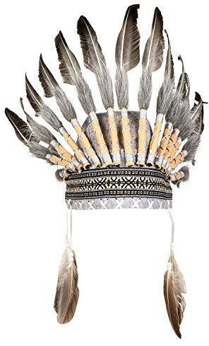 Boland 44091 - Copricapo indiano con piume e perle, Euptling, gilet selvatico, costume, carnevale, feste a tema
