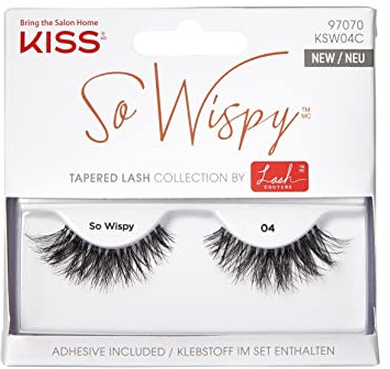 Kiss Lash Couture So Wispy Collection 1 Pair of Volumizing Fake Lashes, Style 04, with Tapered Ends and Aloe Infused Lash Glue