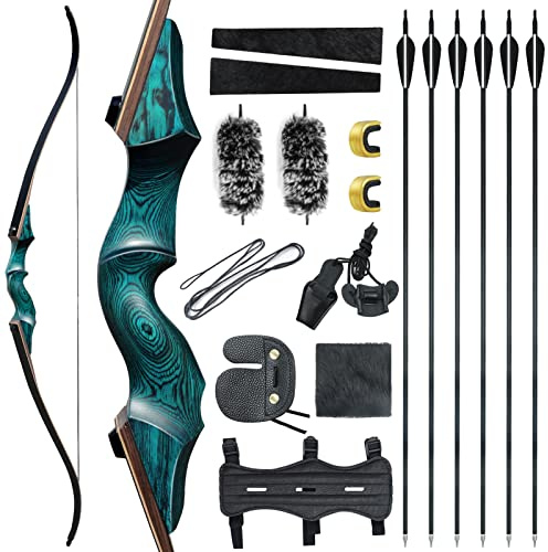 OBTOUTDOOR Black Hunter Original Recurve Bows Bow and Arrow Set Adults Archery Bow 60 20-60lbs Right Hand Wooden Riser Carbon Arrows for Outdoor Training Competition (40lbs)