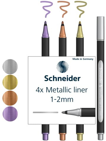 Schneider Paint-It Metallicliner 020 (linjetjocklek 1–2 mm) fodral med 4: silver, guld, koppar, violett