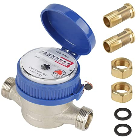 Honeyhouse Geeichter Wasserzähler, Kalt Wasserzähler Garten mit Armaturen und Schutzhülle, 1.5 m3/h Wasseruhr Geeicht 15 mm Wasserdurchflussmesser 1/2 Zoll Wasserzähler für Garten und Haushalt