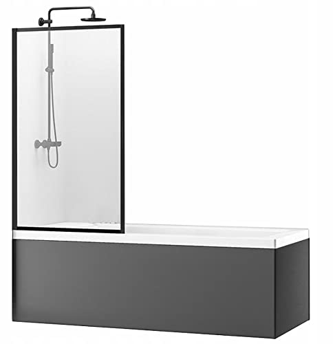 VBChome Duschwand 80 x 140cm Schwarz Still Duschabtrennung Spritzschutz Badewannenaufsatz