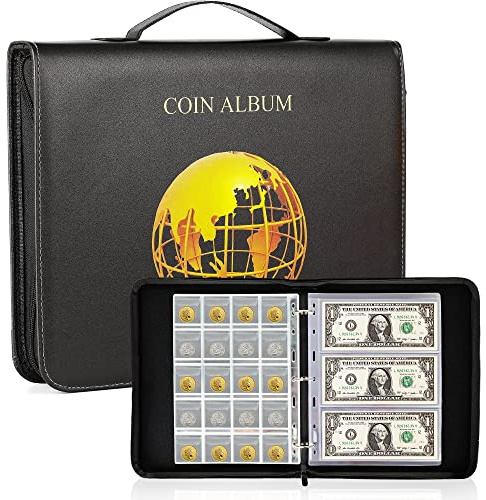 Fubeasi Coin Collection Holder Album Book - 200 Pockets for Coins & 30 Pockets for Paper Money and Stamps - Collector Supplies Binder