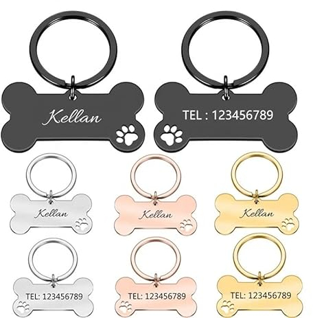 Personalisiert Hundemarke Knochen Haustier ID Tag Pet Tags mit Pfoten aus Edelstahl mit Gravur für sehr kleine Hunde und Katzen oder Welpen Adressanhänger inkl. Schlüsselring | beidseitig GRAVIERT