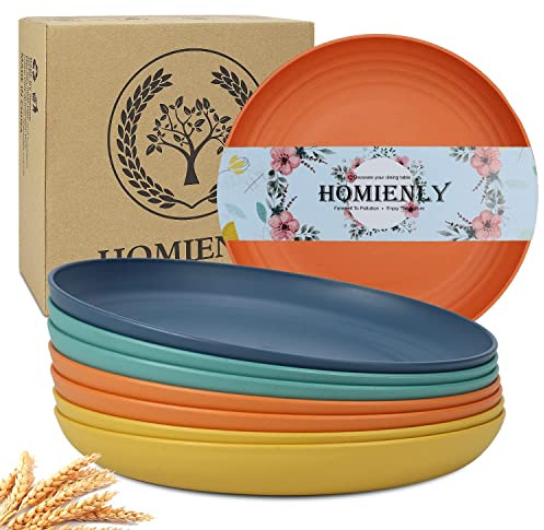 Homienly Deep Dinner Plates Set of 8 Alternative for Plastic Plates Microwave and Dishwasher Safe Wheat Straw Plates for Kitchen Unbreakable Kids Plate Set with 4 Colors (Classic Bright, 9 inch)