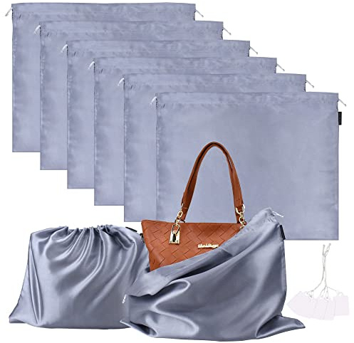 6 Pack Dust Bags for Handbags Silk Dust Cover Bag for Handbags Purses Shoes Boots, Silk Dustproof Drawstring Bag Travel Storage Pouch (Gray, 23.6 × 19.6 in)