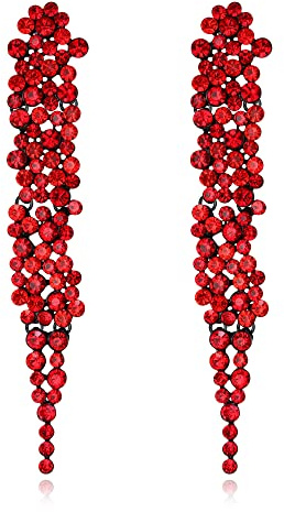 EVER FAITH Boucles d'oreilles en Cristal Strass Banquet Long Lustre Pendaison Boucles d'oreilles pour Femme Mariage Prom Mariée Rouge Ton Noir