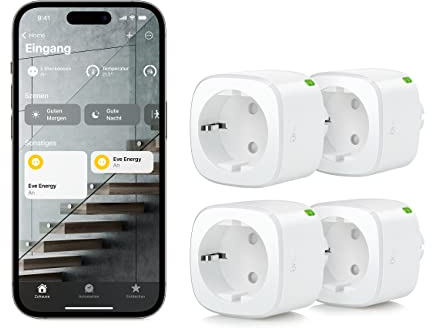 Eve Energy (Matter) 4er Set – Smarte Steckdose, TÜV-zertifiziert, Stiftung Warentest, Matter & Thread, funktioniert mit Apple Home, Alexa, Google Home, SmartThings, Thread Border Router erforderlich