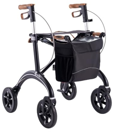 Saljol Carbon Rollator, 5,6 kg Leichtgewichtrollator mit Sitz, Tasche, faltbare Outdoor-Gehhilfe, Sitzhöhe 62 cm, Schwarz (Vorgängermodell)