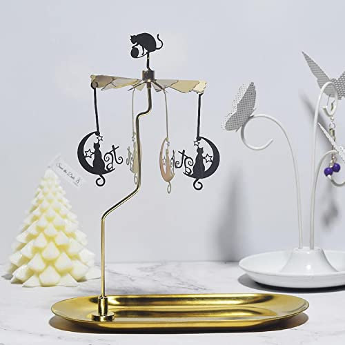 Portacandele rotante, giostra, in metallo, con grande vassoio, girevole, per casa, feste, matrimoni, decorazione da tavolo (gatto di luna)