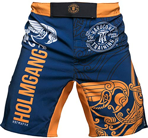 Hardcore träning fight shorts korta byxor män MMA BJJ gravyr fitness boxning muay thai No Gi, Blå gul, 5XL