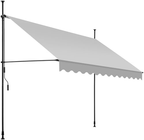 TecTake® Toldo Terraza Manual Regulable en Altura Con Manivela, Extensible Para Balcón Sin Taladros, Resistente a Rayos UV, Protección Solar y Repelente al Agua - 300 cm - Gris Claro