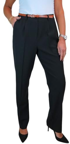 Paulo Due Smart Tailored Fit Pleated Trousers for Women UK | Ladies Formal Belted Trouser Lightweight Work Pants, Office Wear