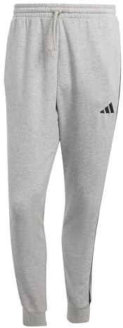 adidas Uomo Essential Three Stripes French Terry Pants, Medium Grey Heather/Black, L