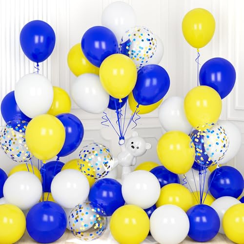 Ballonger blå gul, Ousuga 30 stycken 30 cm (12 tum) vit mörkblå gul konfetti latex helium ballongset för pojkar flickor barn födelsedag bröllop baby party årsdag förlovning fest dekoration