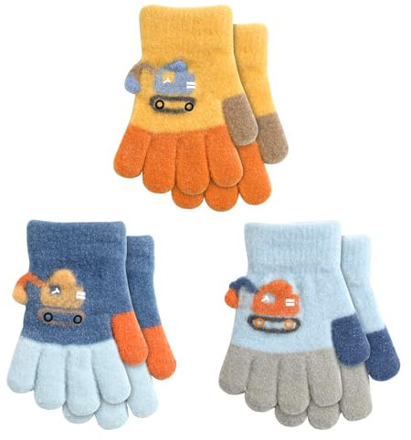 QKURT 3 Paar Zauberhandschuhe für Kinder, Winter-Strickhandschuhe, Kinderfäustling, dehnbare Vollfinger-Thermohandschuhe, Weihnachtshandschuhe für 1–5 Jahre alte Jungen und Mädchen