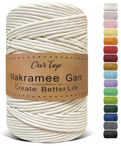 OurTop Hilo Macrame, 4mm x 300m Cuerda Macrame de 4 Hilos Cordon Macrame Hilo de Macramé para Manualidades, Colgar de La Pared, Decoración Bohemia, Natural