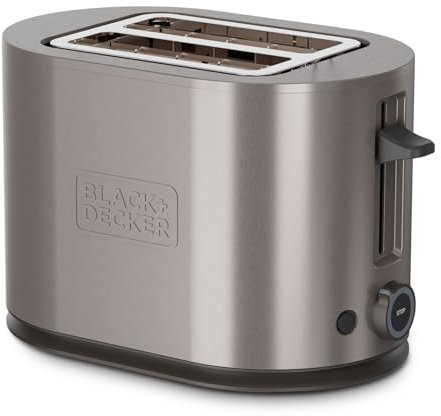 BLACK+DECKER BXTO901E - Tostadora 900W | 2 Ranuras | Centrado Automático | 7 Niveles de Tostado | 3 Funciones | Bandeja Recoge-Migas | Acero Inoxidable