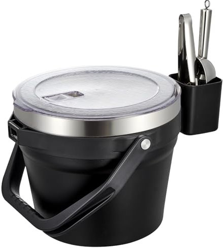 COKTIK 7L Vacuum Insulated Ice Bucket with Lid and Scoop& Tongs，Large capacity Stainless Steel Beverage Bucket for Cocktail, Champagne, Wine, Beer，Large Parties（Carbon Black Suit）