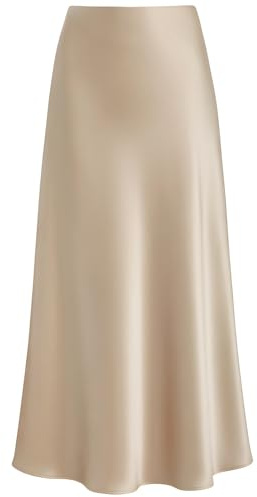 Outoshe Women's Satin High Waisted Maxi Skirts Hidden Elasticized Waistband A Line Long Skirt