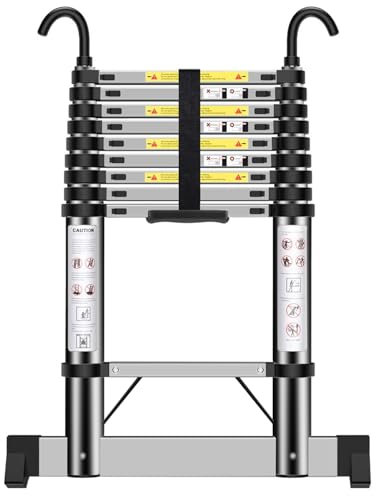 Escalera telescópica de 2,9 m, práctica Escalera con Ganchos y estabilizadores, Altura Ajustable, para el Cuidado Diario, jardín, Caravana, etc.