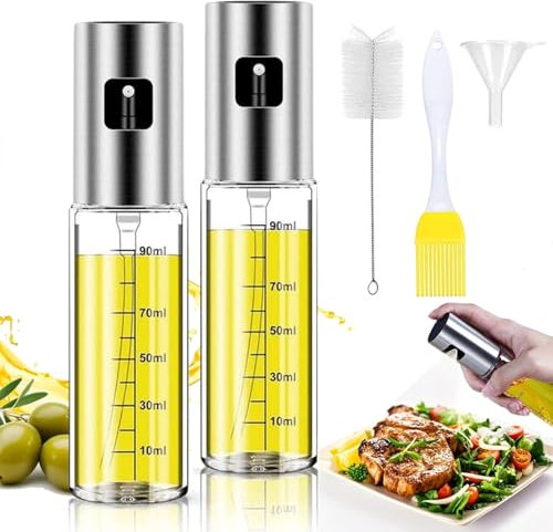 Double.S Lot de 2 pulvérisateurs d'huile et de vinaigre pour la cuisson, vaporisateur d'huile de 100 ml, pulvérisateur rechargeable pour huile alimentaire, friteuse à air chaud, pour salade, barbecue