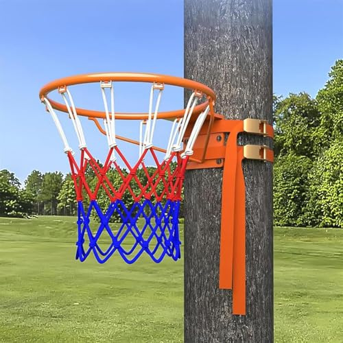 MIDUOLAI Orange,35CM,Outdoor Basketball Hoop Set, for Fence/Tree/Post, Pro Basketball Goal with 2 Adjustable Strap & Nylon Net, Wall-Mounted Basketball Rim Kit