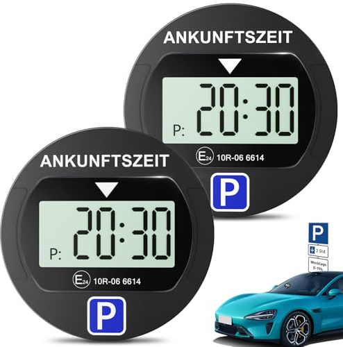 Warmfay® Elektronische Parkscheibe mit Zulassung vom KBA, Automatische Digitale Parkscheibe Elektrisch mit Batterie, Elektrische Parkuhr Auto mit 2 Displays & Nachtparkmodus & Vielseitig (2, Schwarz)