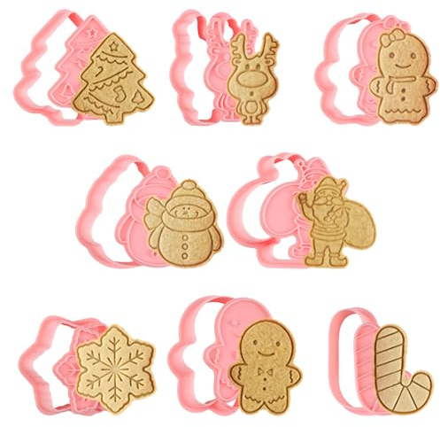 Bigqin Ausstechformen Weihnachten, 8 Stück Keksausstecher 3D Schneeflocke Keksstempel Cookie Cutter Plätzchen Ausstecher, Lebkuchenmann Plätzchenausstecher für Weihnachten