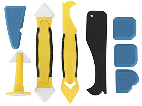Kit d'outils de calfeutrage en silicone, 8 pièces dissolvant de calfeutrage en plastique couteau à mastic grattoirs d'angle retrait de coulis pour fenêtre de cuisine salle de bain