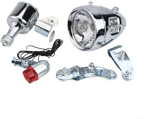 Caswynlife Kit de luz dinamo para bicicleta, CA 12 V, 6 W, generador con faro y luz trasera, sistema de potencia de fricción de aleación de aluminio para la mayoría de bicicletas, color plateado
