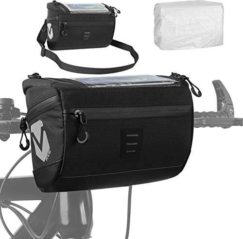 VERTAST Borsa da manubrio 3L, cestino per bicicletta impermeabile, borsa per cellulare touch screen, nera