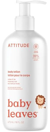ATTITUDE Lotion Corps pour Bébé, Lait Hydratant, Certifié EWG Verified, Crème Hydratante, Nourrit la Peau, Végane, Nectar de Poire, 473 mL