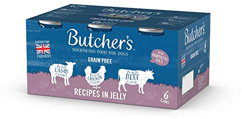 Butcher's Complete Wet Can Grain Free Hypoallergenic Adult Dog Food Recipes in Jelly Pack 18x400g - Chicken, Beef & Lamb