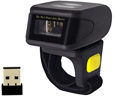 Bluetooth Wireless Ring Barcode Scanner, Symcode 1D Compatible with Bluetooth Function & 2.4GHz Wireless & Wired Connection, Portable Wearable Mini Finger Bar Code Reader