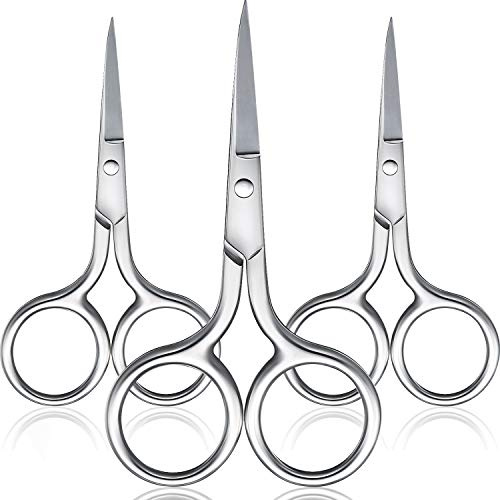 Mudder 3 Pack Small Nose Scissors Facial Hair Trimming Mini Beauty Stainless Steel Grooming Pointed Scissor for Grooming Eyebrows, Nose, Mustache, Beard