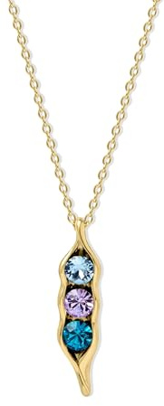 EVE'S ADDICTION Custom Three Peas in a Pod Women's Gold Tone Necklace (16 chain) - Pea Pod Jewelry - Simulated Birthstone Jewelry - Gifts for Mom - Gifts for Mom