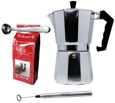 Nerthus FIH 1136 set cafetera italiana aluminio inducción 12 tazas espumador leche cuchara y pinza para café