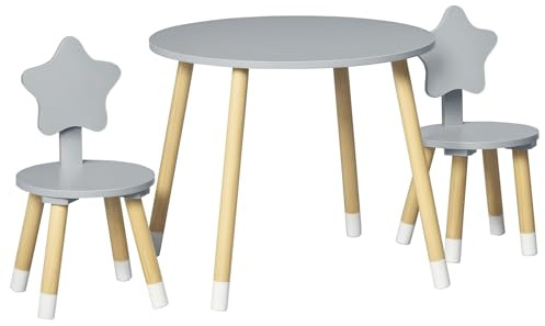 HOMCOM Set Tavolo con 2 Sedie per Bambini da 18 Mesi, Arredamento per Camerette in Legno Facile da Montare, Grigio