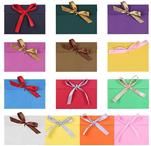13 Stück Retro Schleifenumschläge, Mini Briefumschläge für Geschenkkarten, Grußkarten, Einfarbige Umschläge zum Basteln, 13 Farben (12,5 x 17,2 cm)