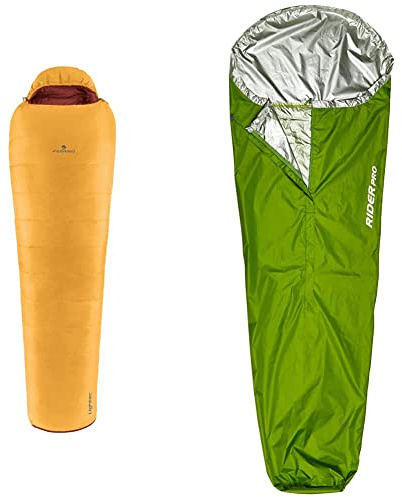 Ferrino Lightec 1000 g Duvet Sacco a Pelo, Unisex Adulto, Arancio, Taglia Unica & Rider, Sacco da bivacco Verde, 230x80x50 cm