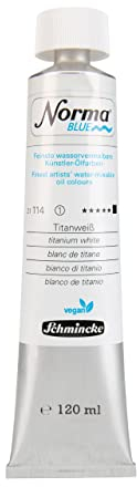 Schmincke - NORMA® Blue, 21114012, feinste wasservermalbare Künstler-Ölfarben, höchstpigmentiert, lichtecht, vegan, Titanweiß, 120 ml