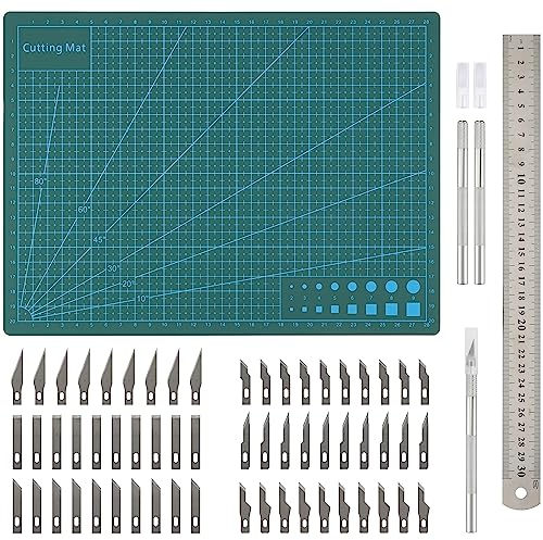 Belle Vous 65-Teiliges Bastelmesser Skalpell Set mit A4-Schneidematte - Präzisions-Hobbyklingen zum Schnitzen - Ideales Skalpell Basteln Set für Papier, Scrapbooking, Schablone & Modellbau Zubehör